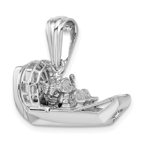 925 Sterling Silver Nautical Necklace Charm Pendant, 3D Airboat with chain - Picture 9 of 15